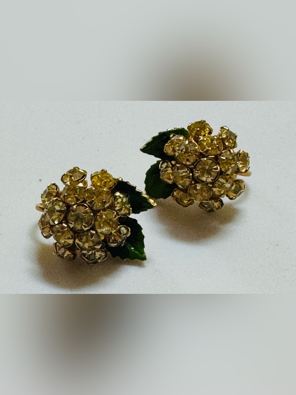 Rhinestone Clip-On Earrings withe green enamel